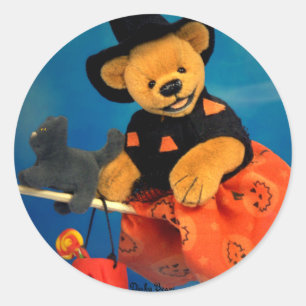 Dinky Bears Flying Witch Classic Round Sticker
