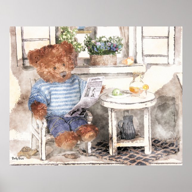 Dinky Bears Watercolor - Reading Bear Poster (Front)