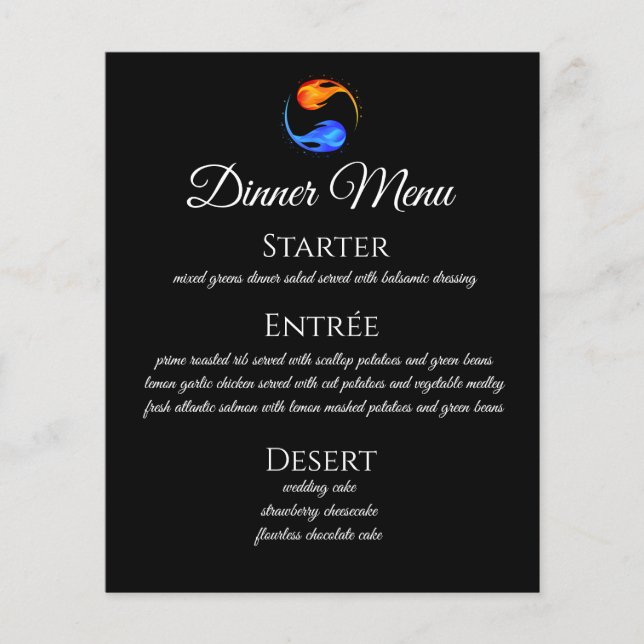 Dinner and Bar Menu-Twin Flame Wedding Theme-Black (Front)