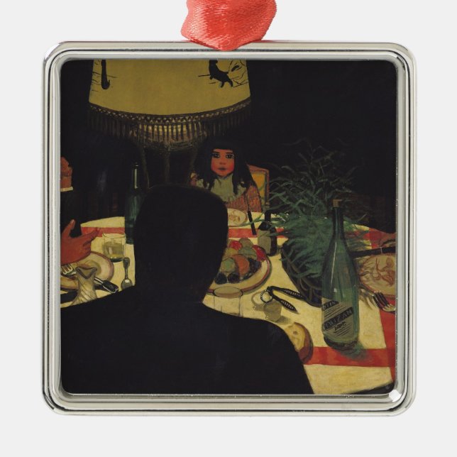 Dinner by Lamplight, 1899 Metal Tree Decoration (Front)