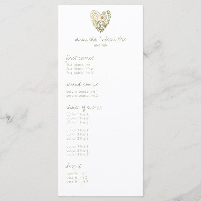 Dinner & Dancing Floral Greenery Wedding Reception Menu (Front)
