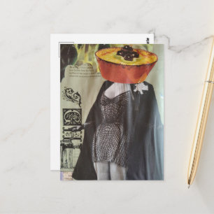 Dinner From 1972 Head Fashion Lady Surreal Collage Postcard