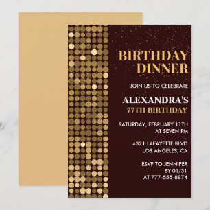 Dinner Glitter Glam Black Gold 77th birthday Invitation