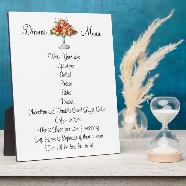 Dinner Lunch Wedding or Event Menu Cherry Dessert Plaque (Side)