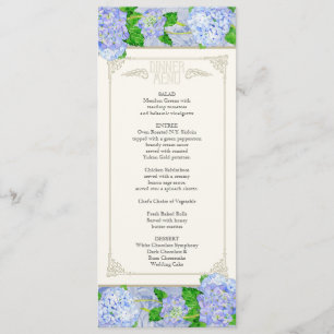 Dinner Menu - Blue Hydrangea Lace Floral Formal
