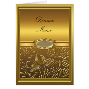 Dinner Menu Card Gold Damask Floral