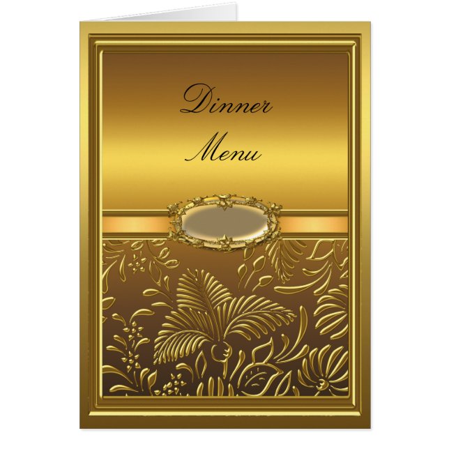 Dinner Menu Card Gold Damask Floral (Front)