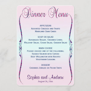 Dinner Menu   Elegant Pastel Glitter