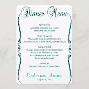 Dinner Menu   Elegant Teal Glitter