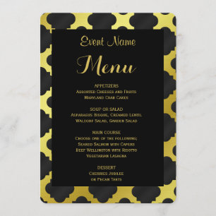 Dinner Menu Gold and Black Quatrefoil