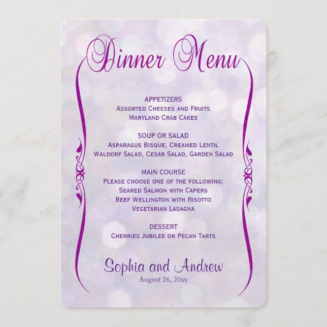 Dinner Menu | Lavender Bokeh (Front)