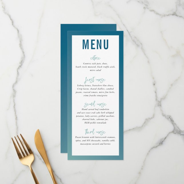 DINNER MENU modern star blue mint ombre gradient (Front/Back In Situ)