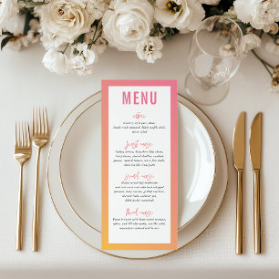 DINNER MENU modern star pink yellow ombre gradient