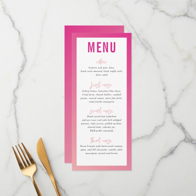 DINNER MENU modern star pretty pink ombre gradient (Front/Back In Situ)