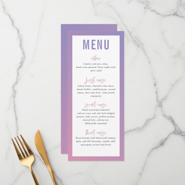 DINNER MENU modern star purple pink ombre gradient (Front/Back In Situ)