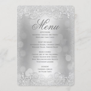 Dinner Menu Silver Faux Glitter