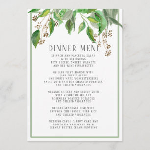 Dinner Menu Summer Foliage Greenery Eucalyptus Art