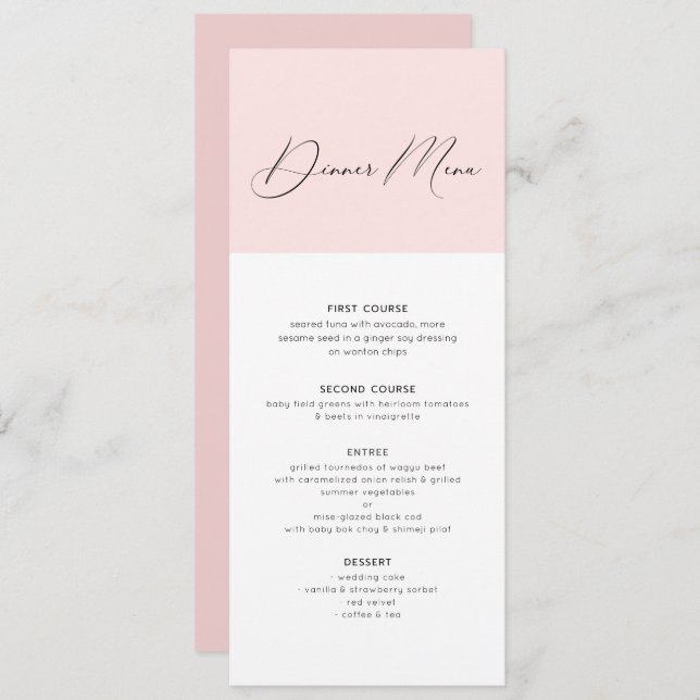 Dinner menu typography minimalistic pink and white invitation (Front/Back)