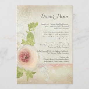 Dinner Menu Vintage Peony Flower Elegant Floral