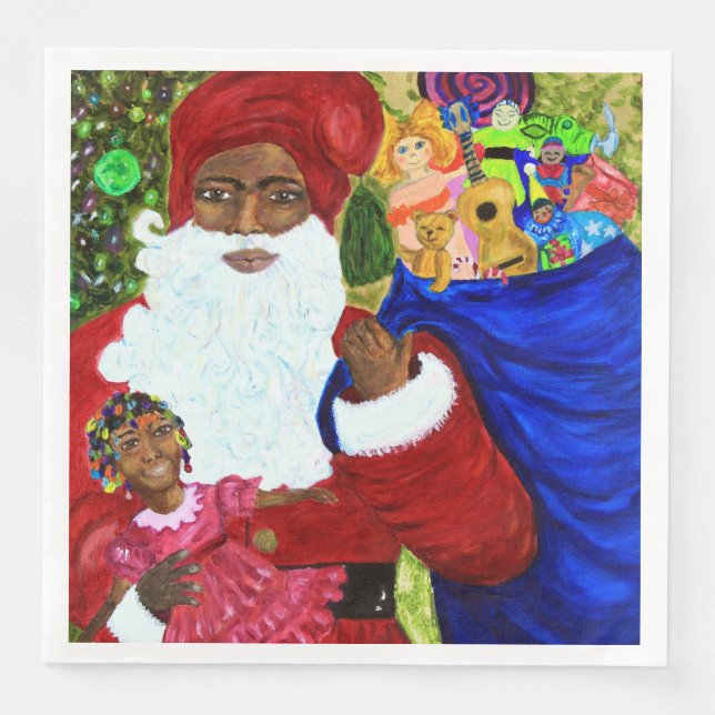 Dinner Napkins - Christmas Table Wear Black Santa  (Front)