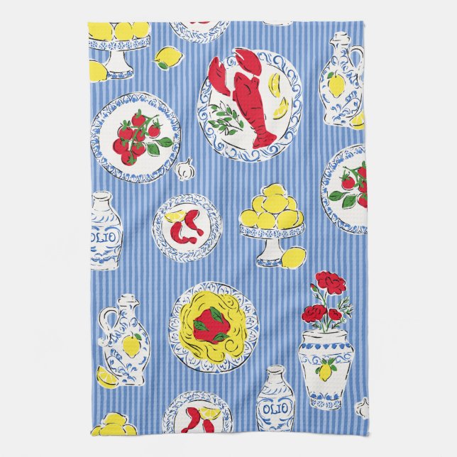 Dinner on the Amalfi Coast Tea Towel (Vertical)