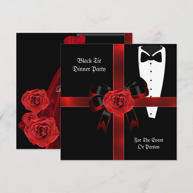 Dinner Party Formal Red Black Tie Corporate Invite (Front/Back)