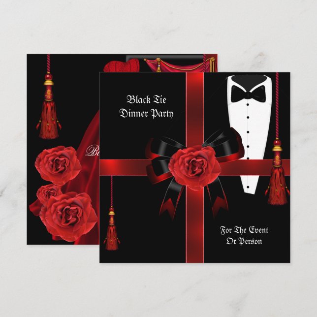 Dinner Party Formal Red Black Tie Corporate Invite (Front/Back)
