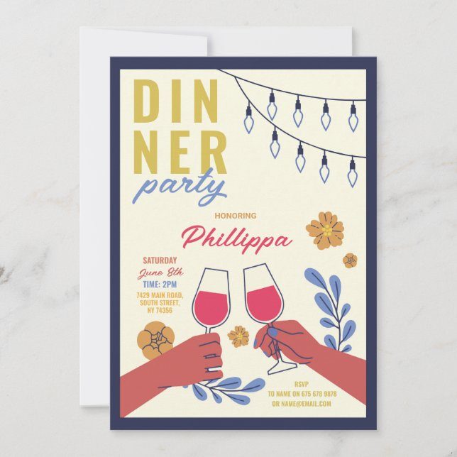 Dinner Party Friends Birthday Wine Tasting Lunch Invitation (Front)