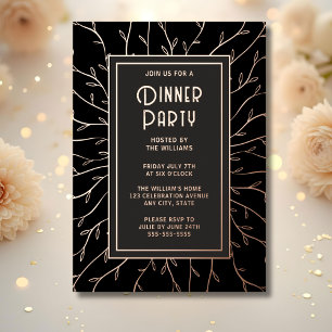 Dinner Party Invitation Black Elegant Floral