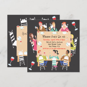 Dinner Party Invitation with table and friends