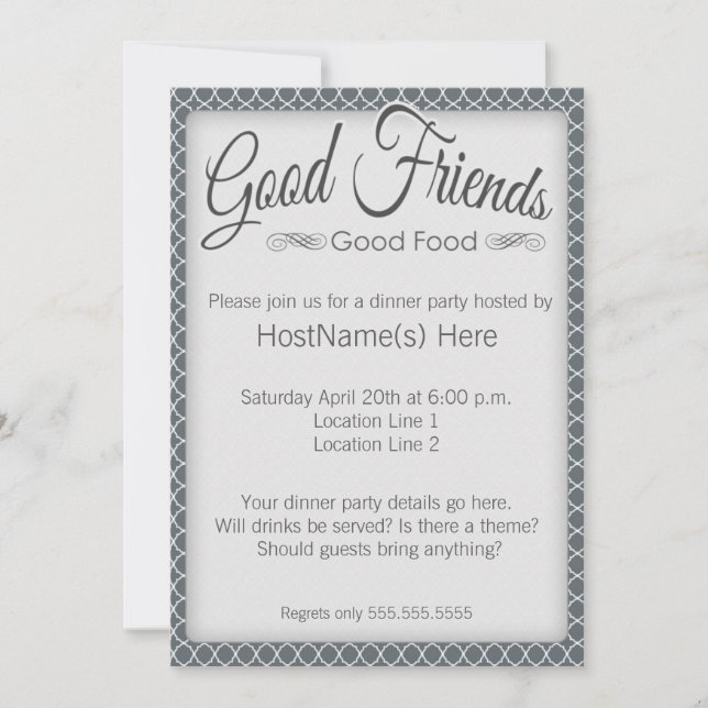 Dinner Party Invitations in Grey (Front)