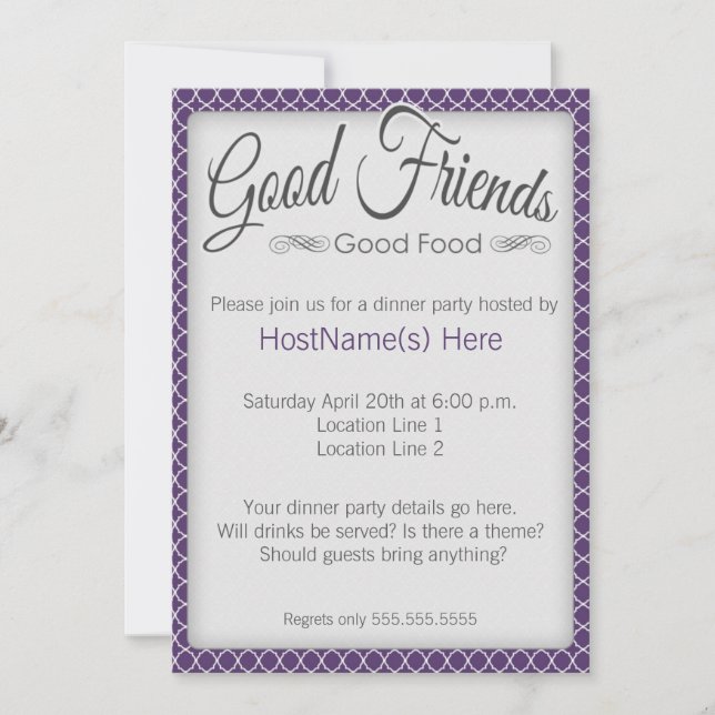 Dinner Party Invitations in Purple (Front)