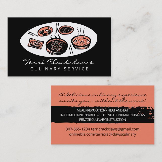 Dinner party personal chef cooking class catering business card (Front/Back)