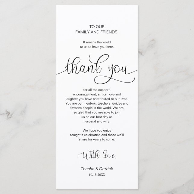 Dinner Place Setting Thank You, Black Font Cards (Front)