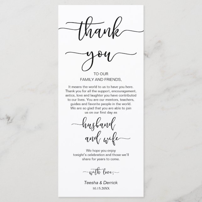 Dinner Place Setting Thank You, Black Script Cards (Front)