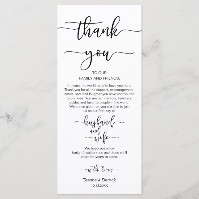 Dinner Place Setting Thank You, Black Script Cards (Front)