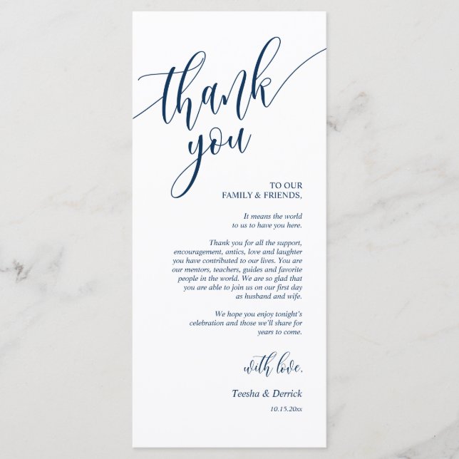 Dinner Place Setting Thank You Calligraphy Cards  (Front)