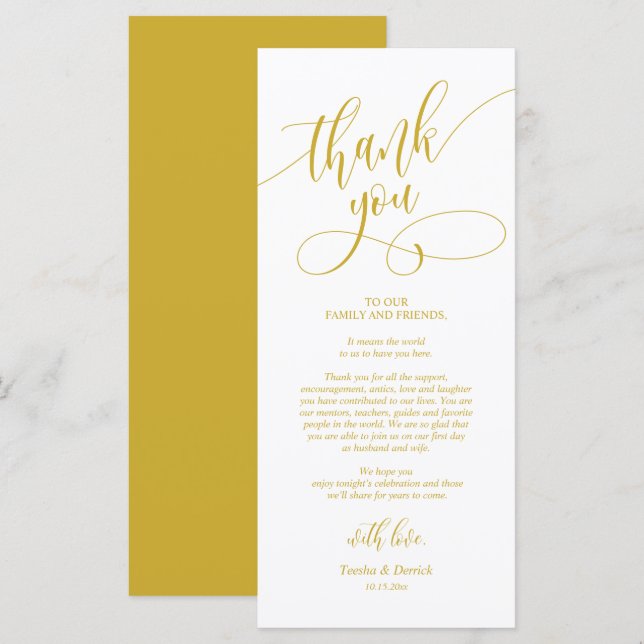 Dinner Place Setting Thank You, Calligraphy Cards  (Front/Back)
