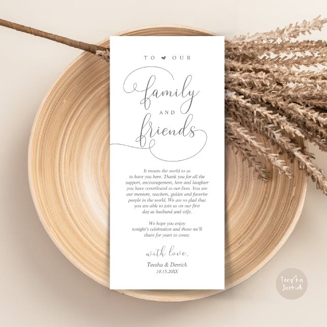 Dinner Place Setting Thank You Modern Elegant Card (Modern Romantic Script, Wedding Dinner Place Setting Thank You Card, in Dark Grey)