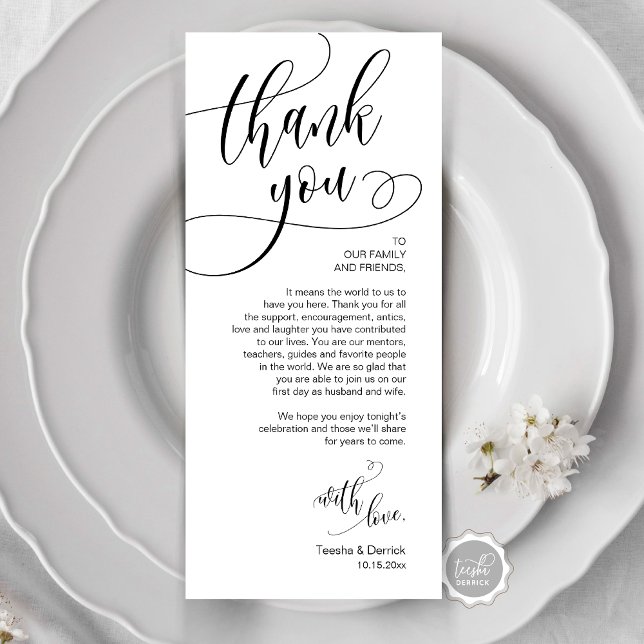 Dinner Place Setting Thank You, Modern Script Card (Place Setting Thank You, Modern Script Card, Wedding Dinner, Brunch, Lunch Plate Decoration)
