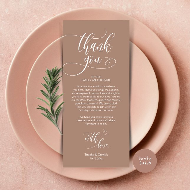 Dinner Place Setting Thank You, Modern Script Card (Wedding Dinner Place Setting Thank You Card, Plate Decoration, Modern Script, in Taupe)
