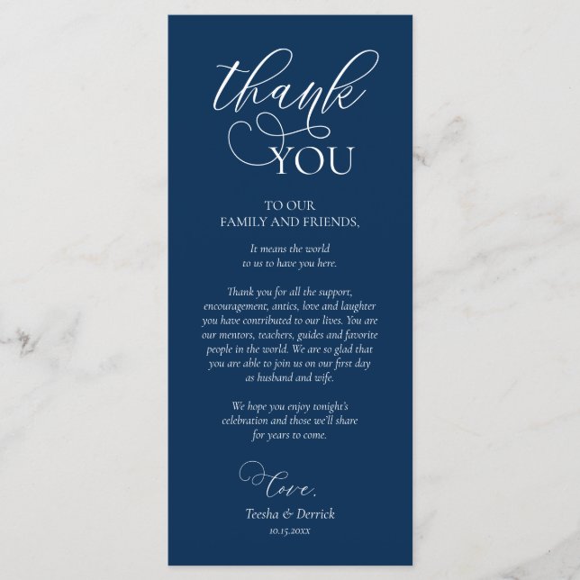 Dinner Place Setting Thank You, Navy Blue Card (Front)