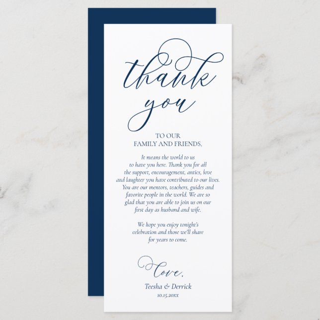 Dinner Place Setting Thank You, Navy Blue Card (Front/Back)