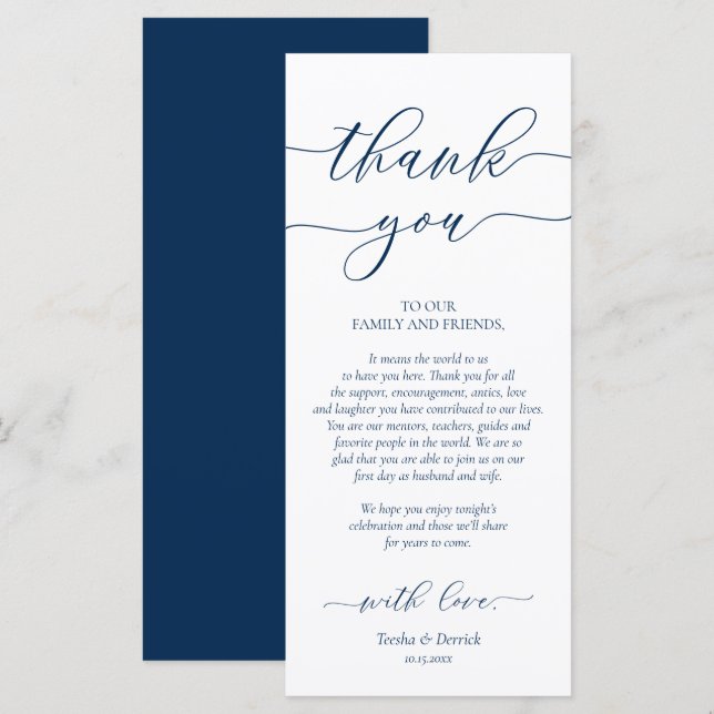 Dinner Place Setting Thank You, Navy Blue Card (Front/Back)