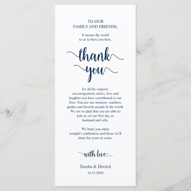 Dinner Place Setting Thank You, Rustic Navy Cards (Front)