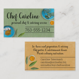 Dinner plates herbs spices chef catering culinary business card