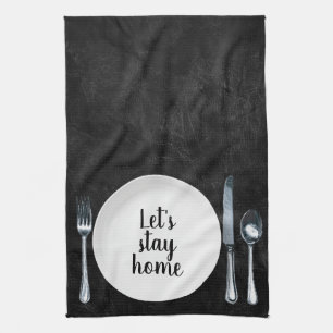 Dinner Setting On Black Leather Tea Towel