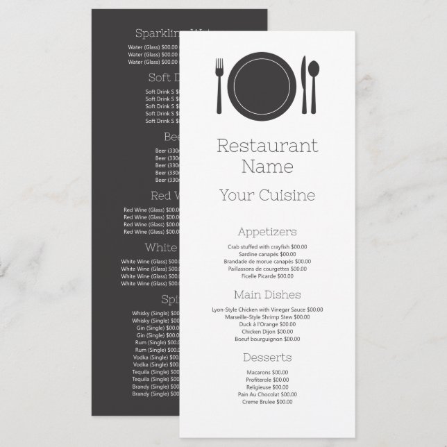 Dinner Setting, Restaurant Slimline Menu (Front/Back)