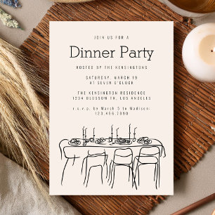 Dinner Table Party Modern Simple Line Drawing Invitation