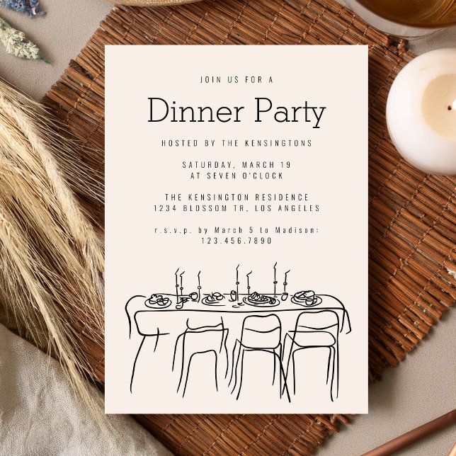 Dinner Table Party Modern Simple Line Drawing Invitation (Creator Uploaded)